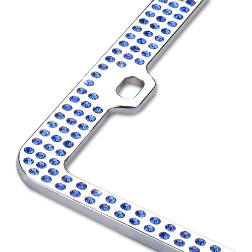 Chrome Metal License Plate Frame with Triple Row Blue Crystals